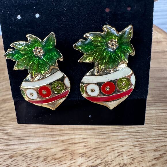 VTG Christmas Ornament Holiday Earrings Enamel Festive Fashion Stud Jewelry 90s - Picture 3 of 6